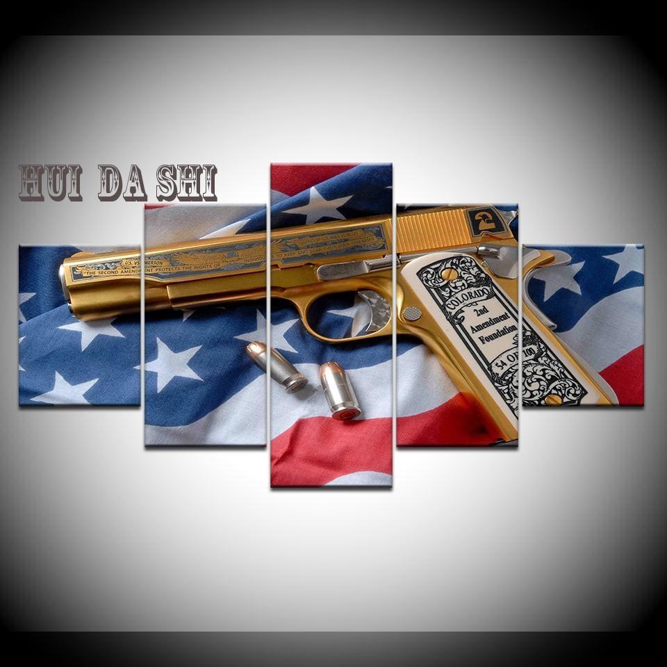 2nd Amendment Gold Gun American Flag Army Leinwandbilder Kunstdrucke  