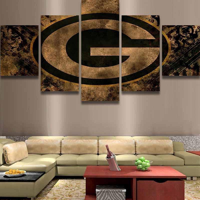 5 Piece Nfl Green Bay Packers Emblem Football Leinwandbilder Kunstdrucke Rahmen