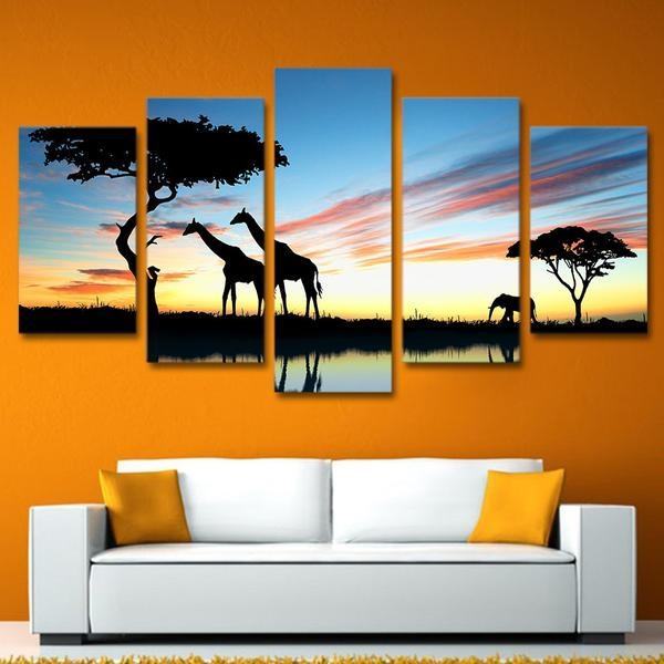 Africa Landscape Safari Giraffe At Sunset Animal Leinwandbilder Kunstdrucke  