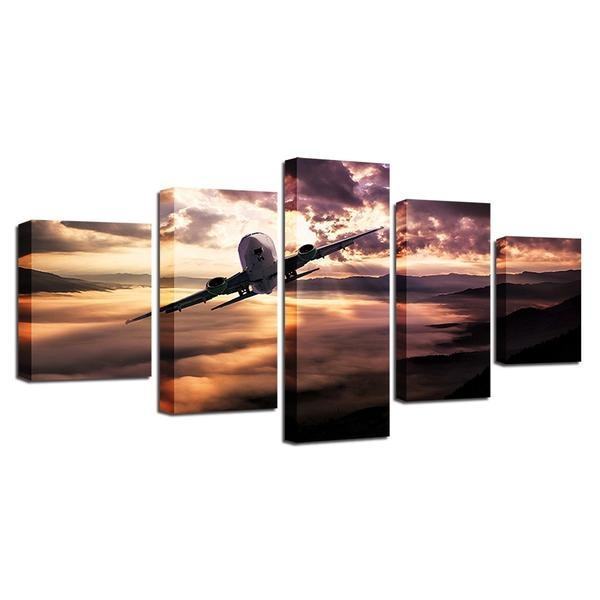 Aircraft Jet At Sunset Scenery Airplane Leinwandbilder Kunstdrucke  