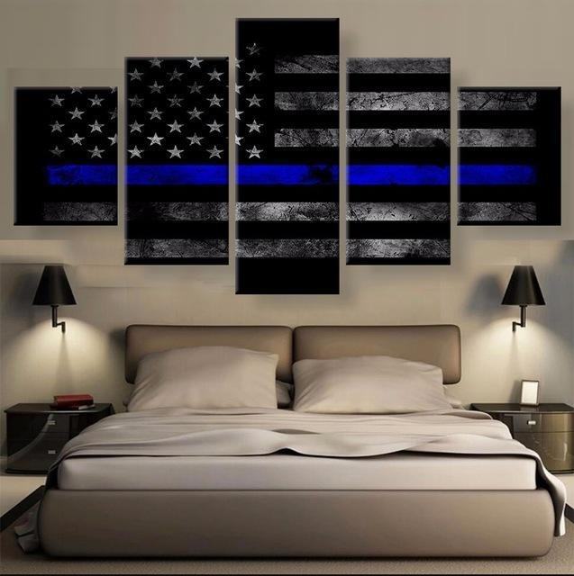 American Flag Police Thin Blue Line Abstract Leinwandbilder Kunstdrucke   