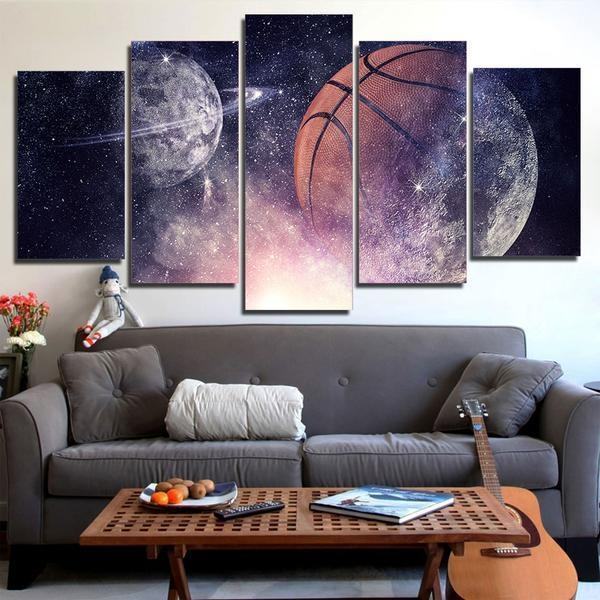 Basketball Mond Sterne Himmel Leinwandbild – Inspiration für Sportfans