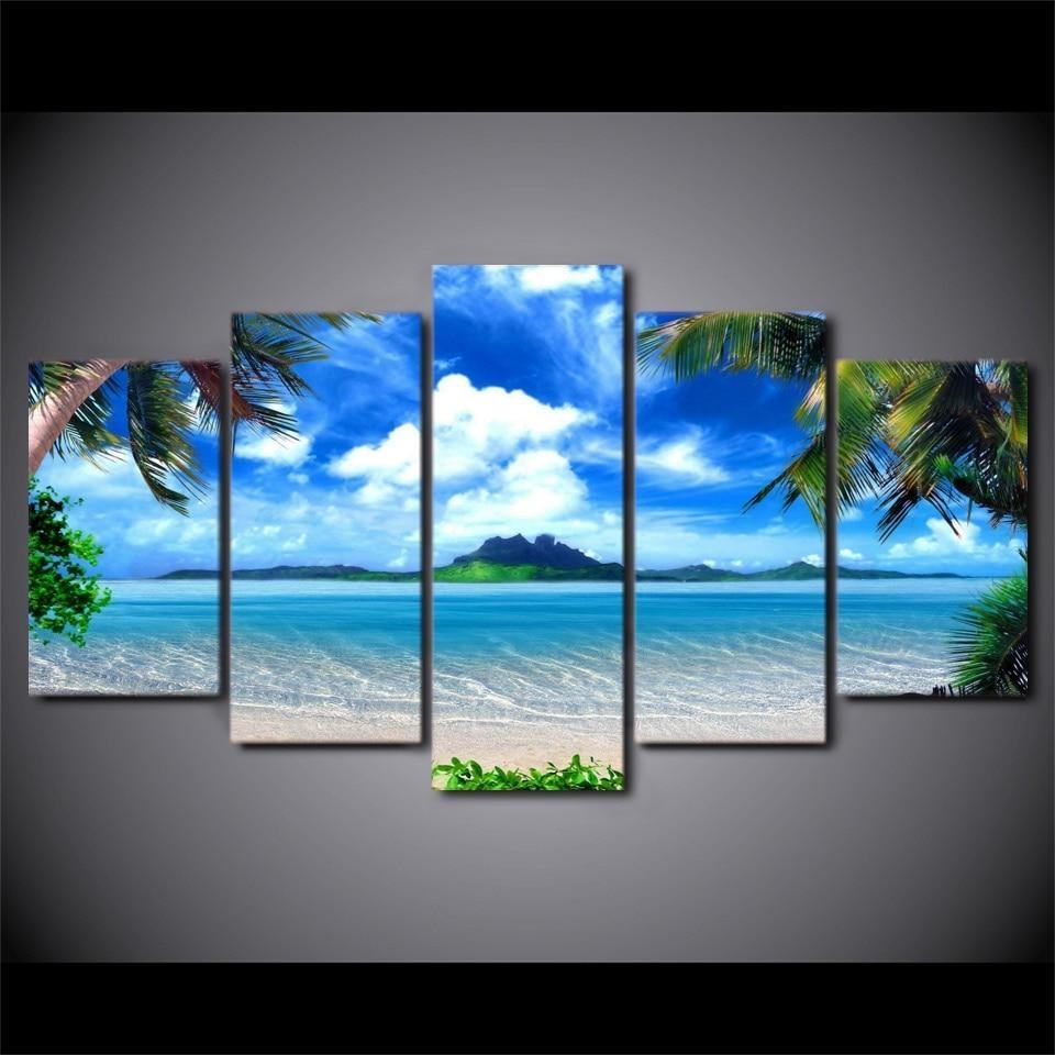Beach Blue Palm Trees Space Leinwandbilder Kunstdrucke  