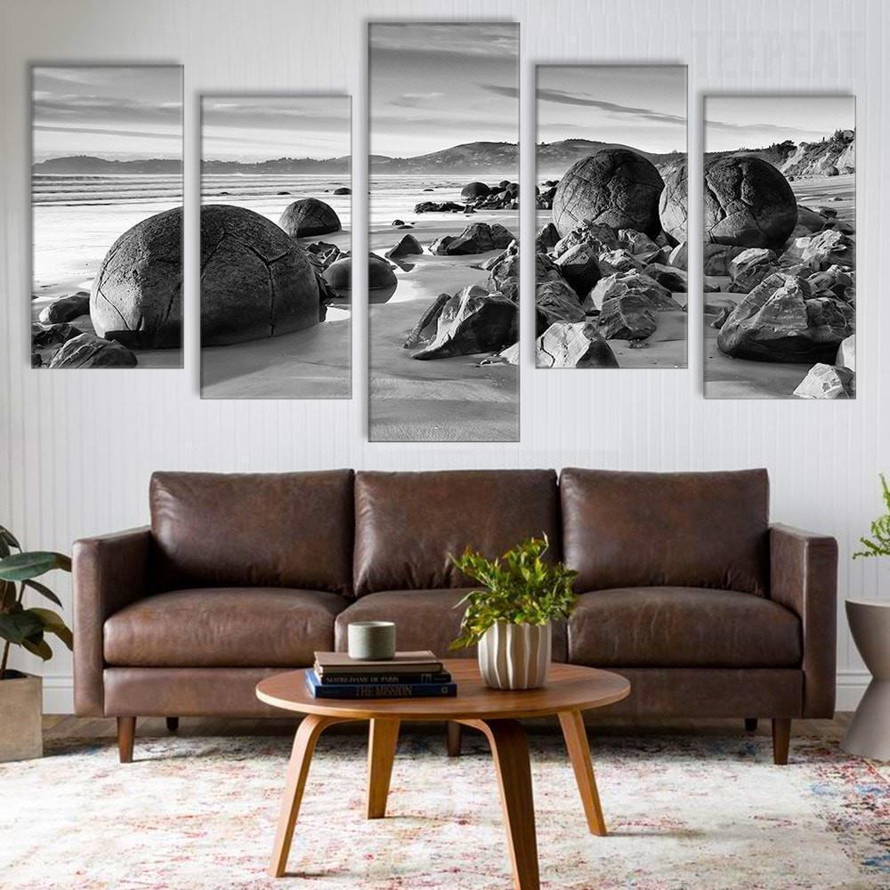 Beach Boulders Black And White Nature Leinwandbilder Kunstdrucke  
