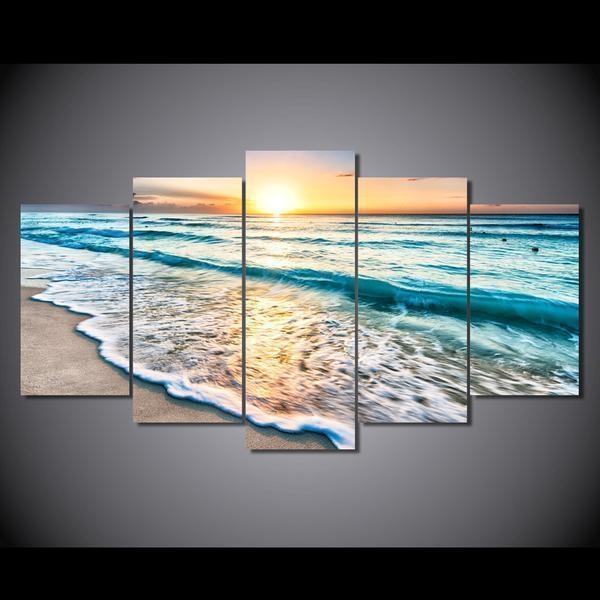 Beach Rolling Wave Seascape And Sunset Nature And Ocean Leinwandbilder Kunstdrucke Rahmen