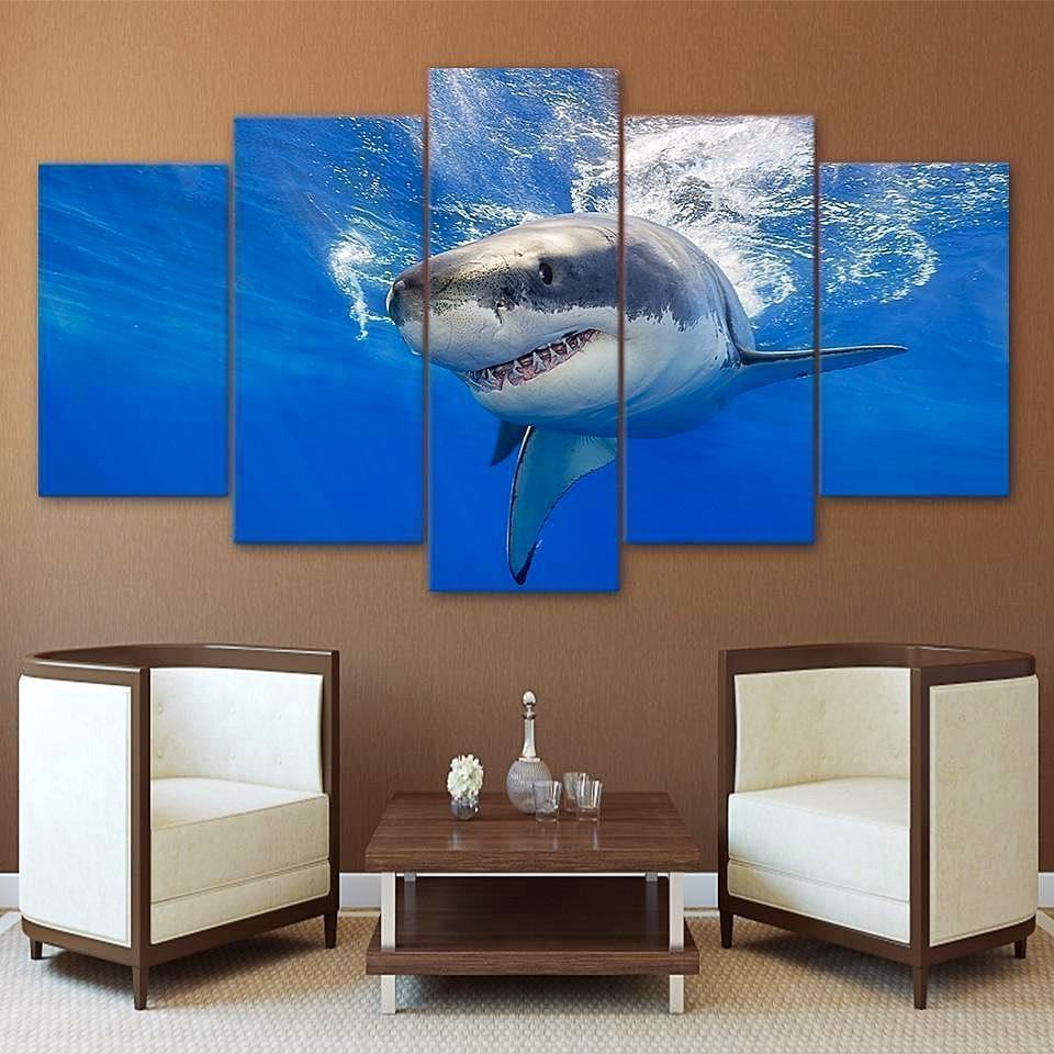 Big White Shark Animal Leinwandbilder Kunstdrucke Rahmen