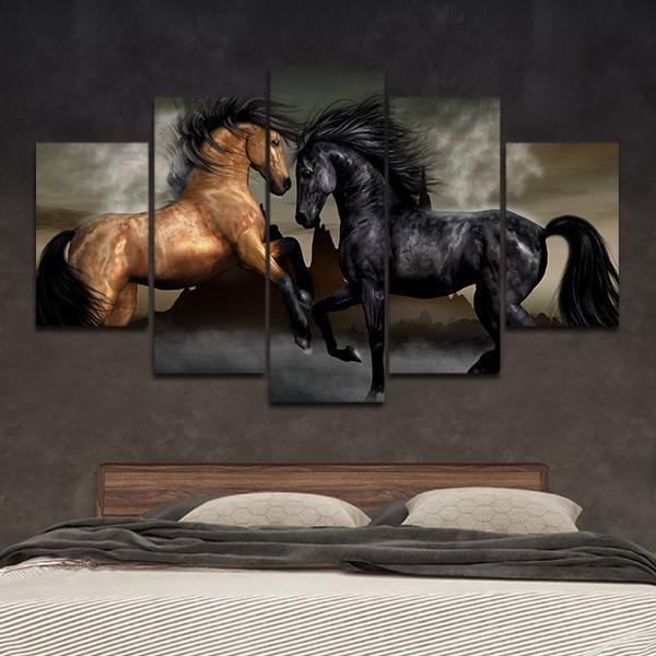 Black And Bay Horses Animal Leinwandbilder Kunstdrucke  