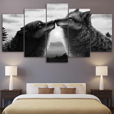 Black Couple Wolf Animal Leinwandbilder Kunstdrucke  