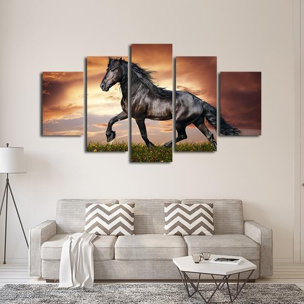 Black Stallion Mustang Horse Animal Leinwandbilder Kunstdrucke  