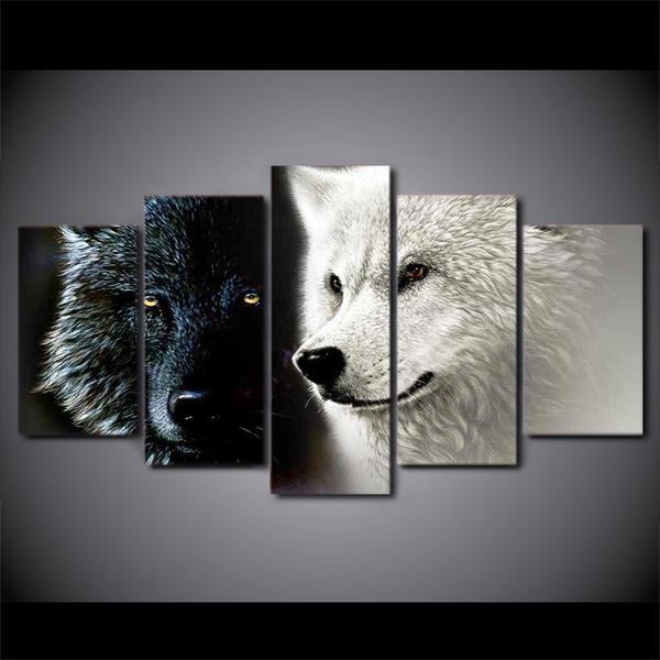 Black White Wolf Wolves 1 Animal Leinwandbilder Kunstdrucke  