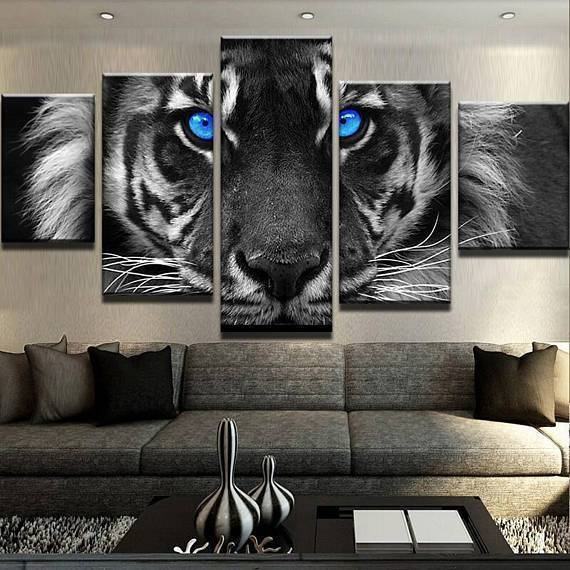Blue Eyed Tiger Animal Leinwandbilder Kunstdrucke Rahmen