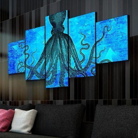 Blue Octopus Animal Leinwandbilder Kunstdrucke Rahmen