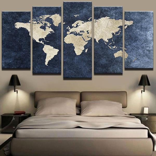 Blue World Map Abstract Leinwandbilder Kunstdrucke  