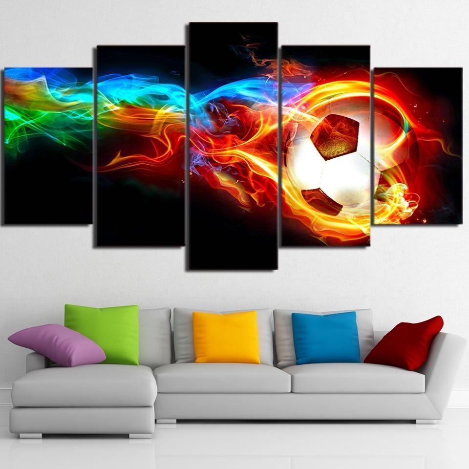 Brennendes Feuer Fußball Leinwanddruck – Sportkunst für Fans
