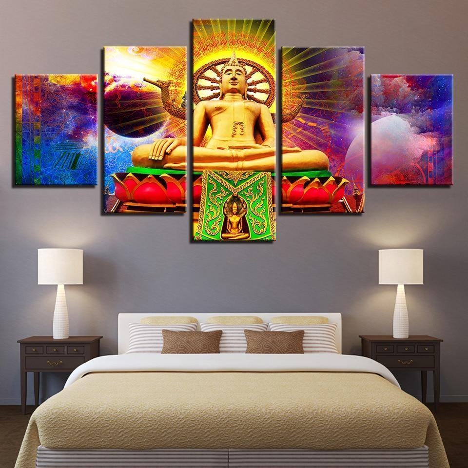Buddha And Abstract Planets Religion Leinwandbilder Kunstdrucke Rahmen