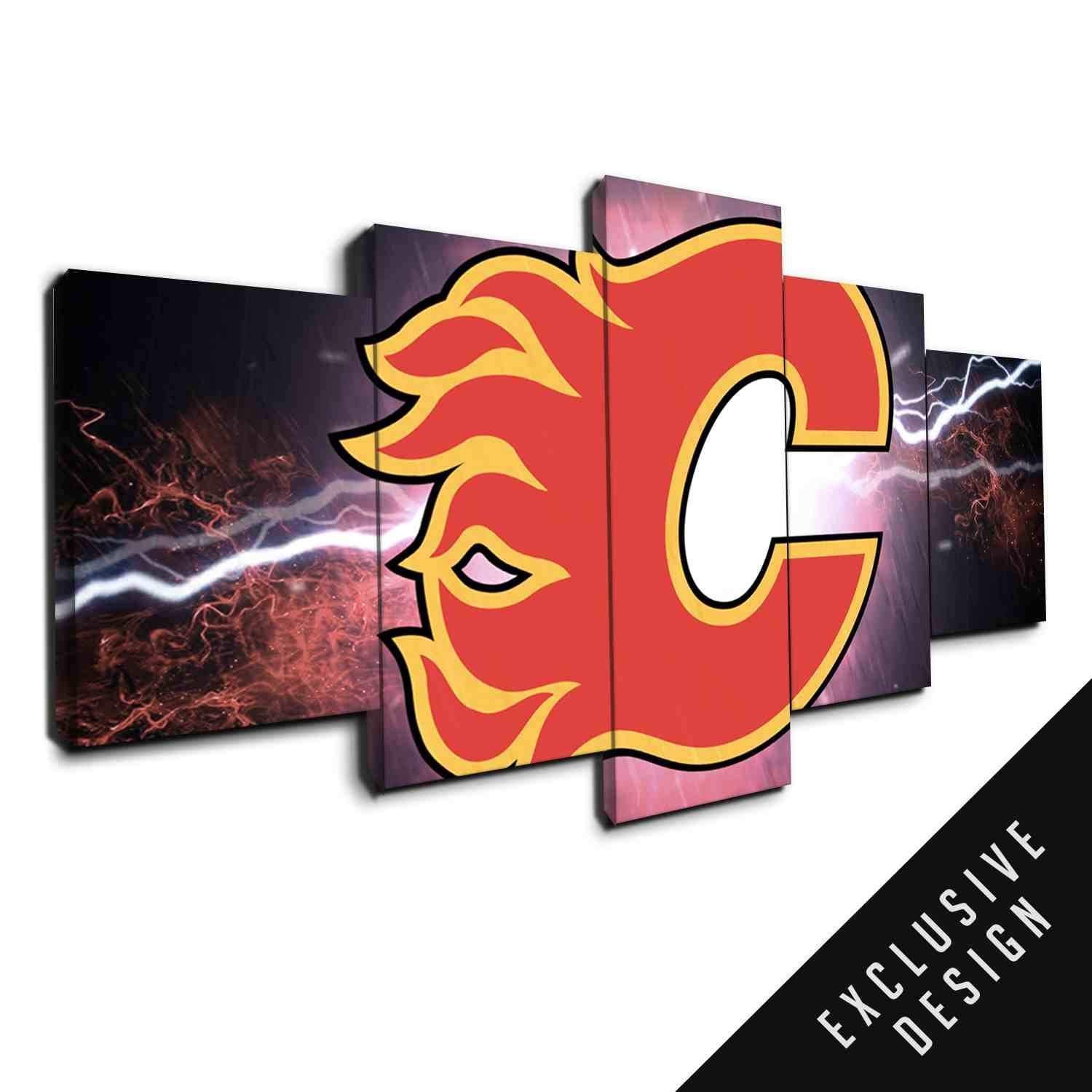 Calgary Flames NHL Team Thunderbolt Leinwanddruck – Eishockey Kunst