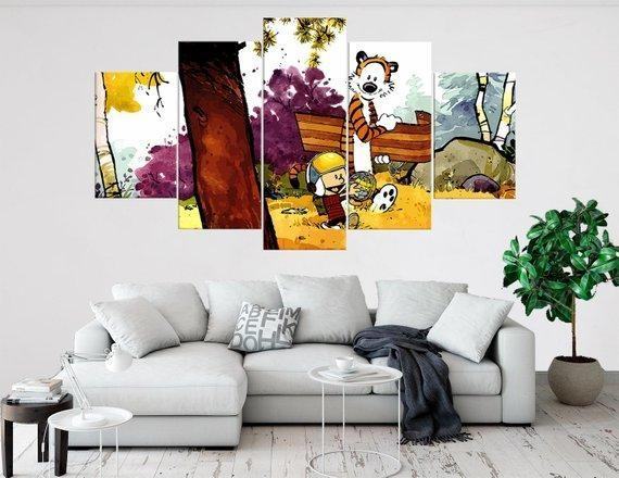 Calvin And Hobbes Playing Cartoon Leinwandbilder Kunstdrucke Rahmen