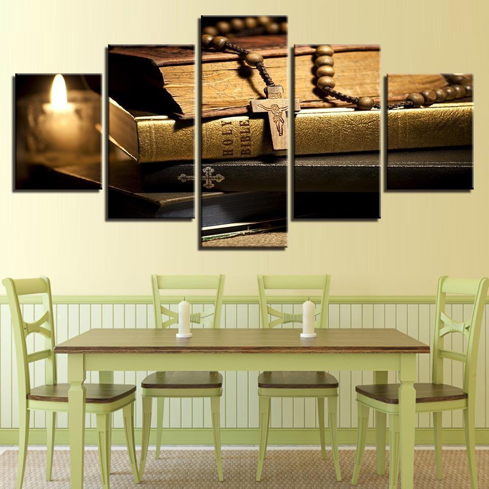 Candle Bible And Christ Cross Religion Leinwandbilder Kunstdrucke Rahmen