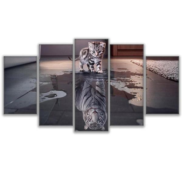 Cat Kitty New Cuadros Tiger Reflection Animal Leinwandbilder Kunstdrucke Rahmen