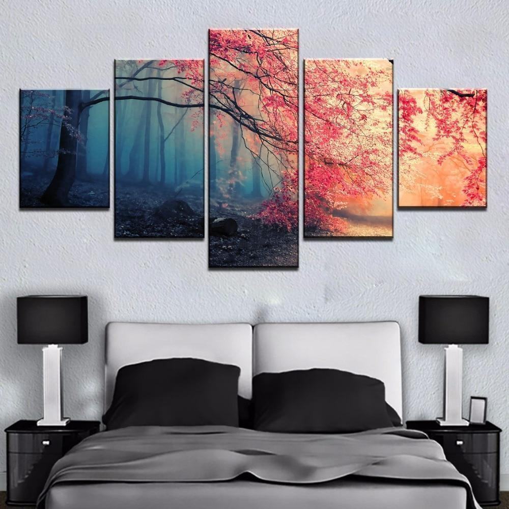 Cherry Blossoms Red Tree Forest Nature Leinwandbilder Kunstdrucke Rahmen