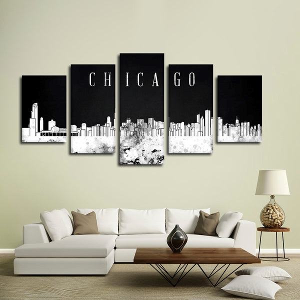 Chicago Aquarell Skyline Bw Leinwandbilder Kunstdrucke Rahmen