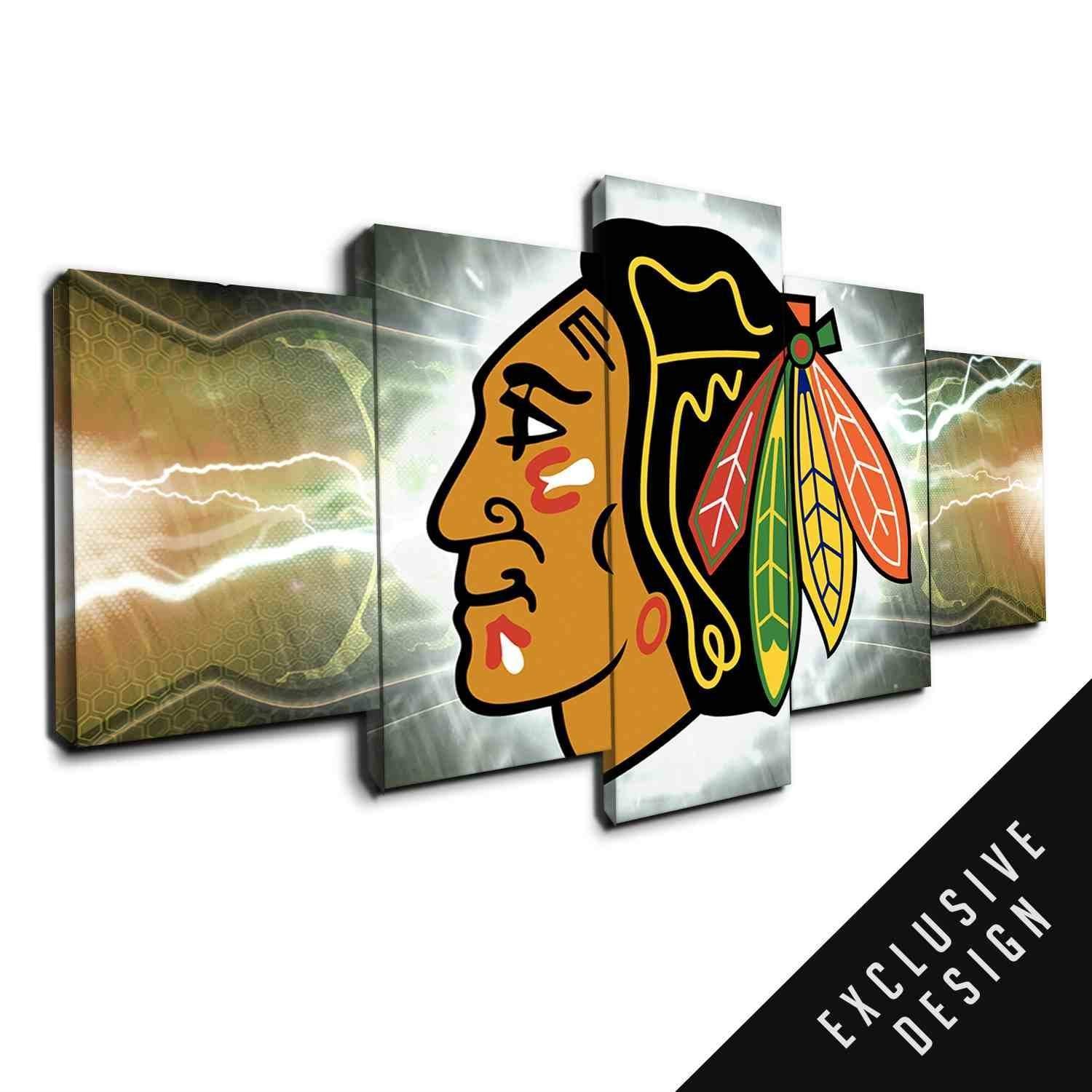 Chicago Blackhawks NHL Team Thunderbolt Leinwandbilder – Eishockey Kunstdrucke