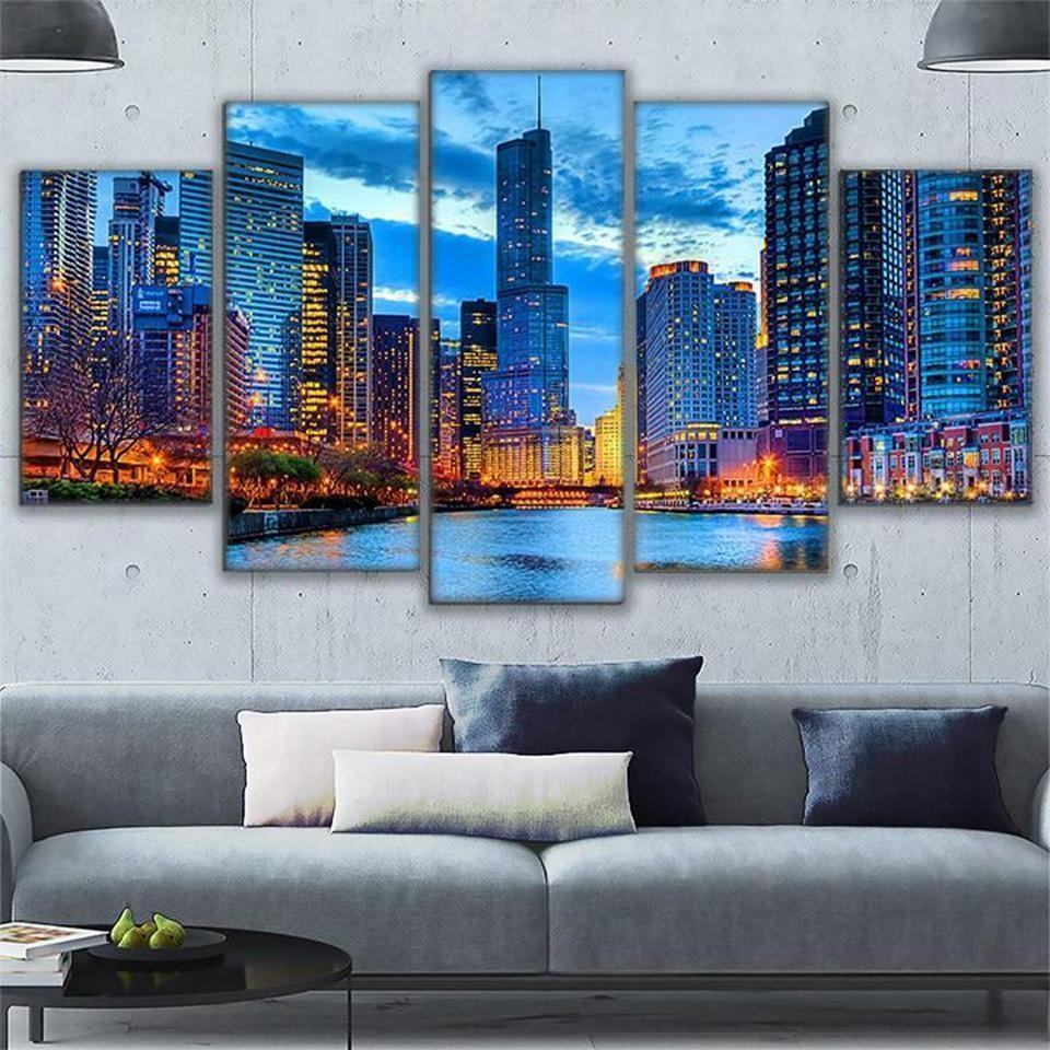 Chicago City Night View Nature Leinwandbilder Kunstdrucke   