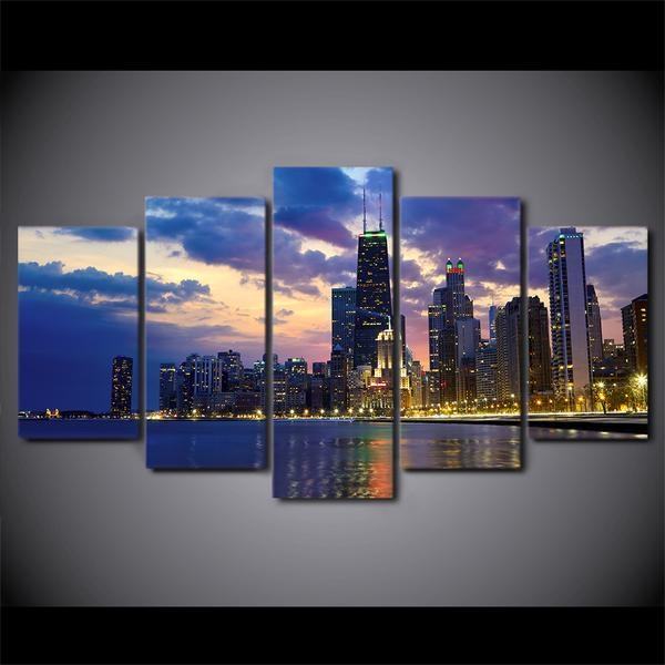 Chicago Cityscape Sunset Evening 1 Nature Leinwandbilder Kunstdrucke  