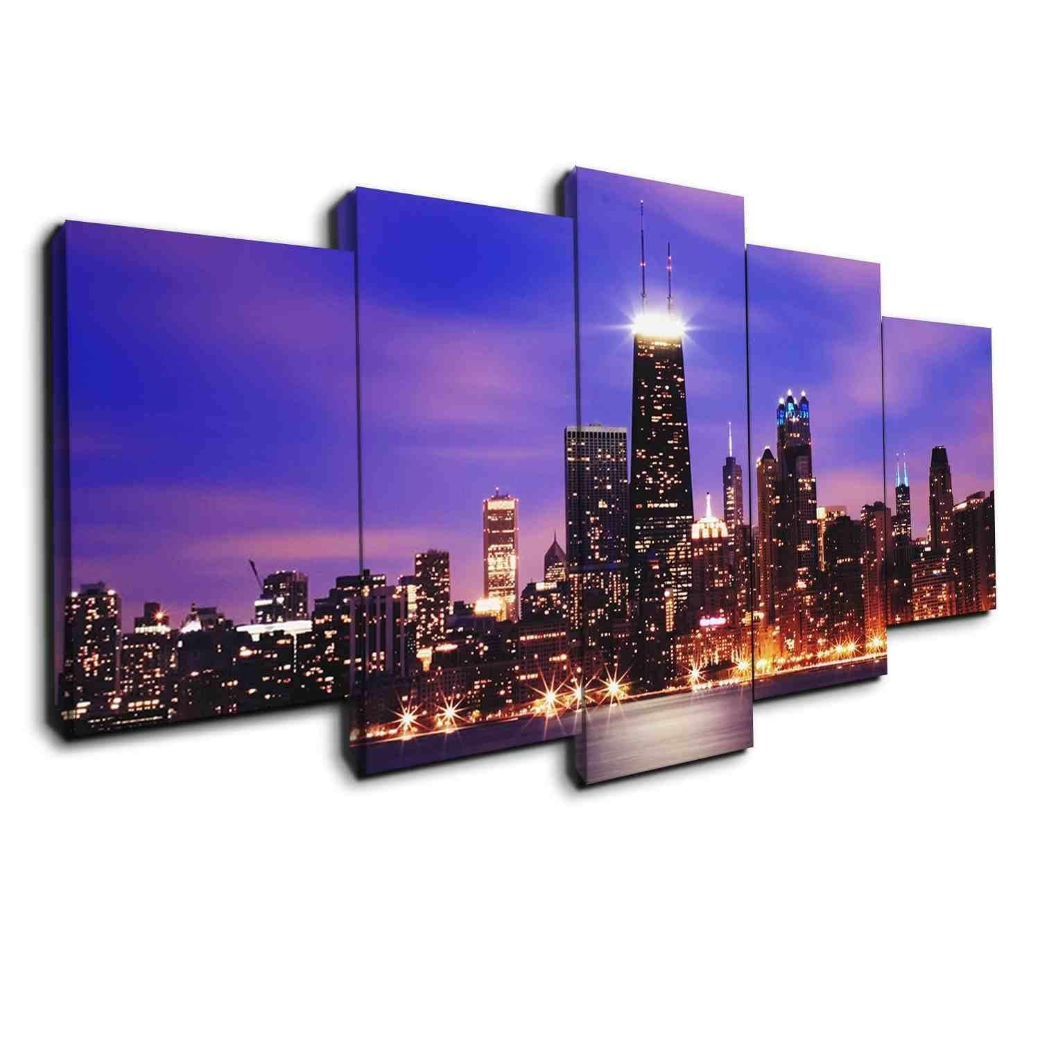 Chicago Purple Skyline Leinwandbilder – Stadt Kunstdrucke