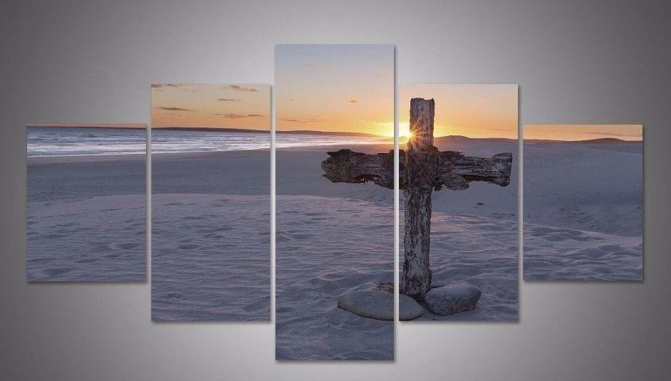 Christian Cross Sand Beach Ocean Religion Leinwandbilder Kunstdrucke Rahmen