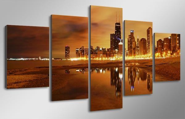 Cityscape Sunset Chicago Evening Nature Leinwandbilder Kunstdrucke  