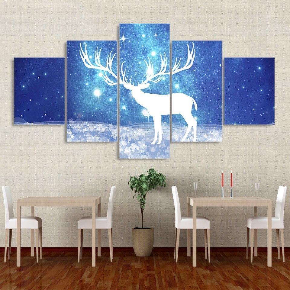 Comic Deer Branched Antlers Animal Leinwandbilder Kunstdrucke Rahmen