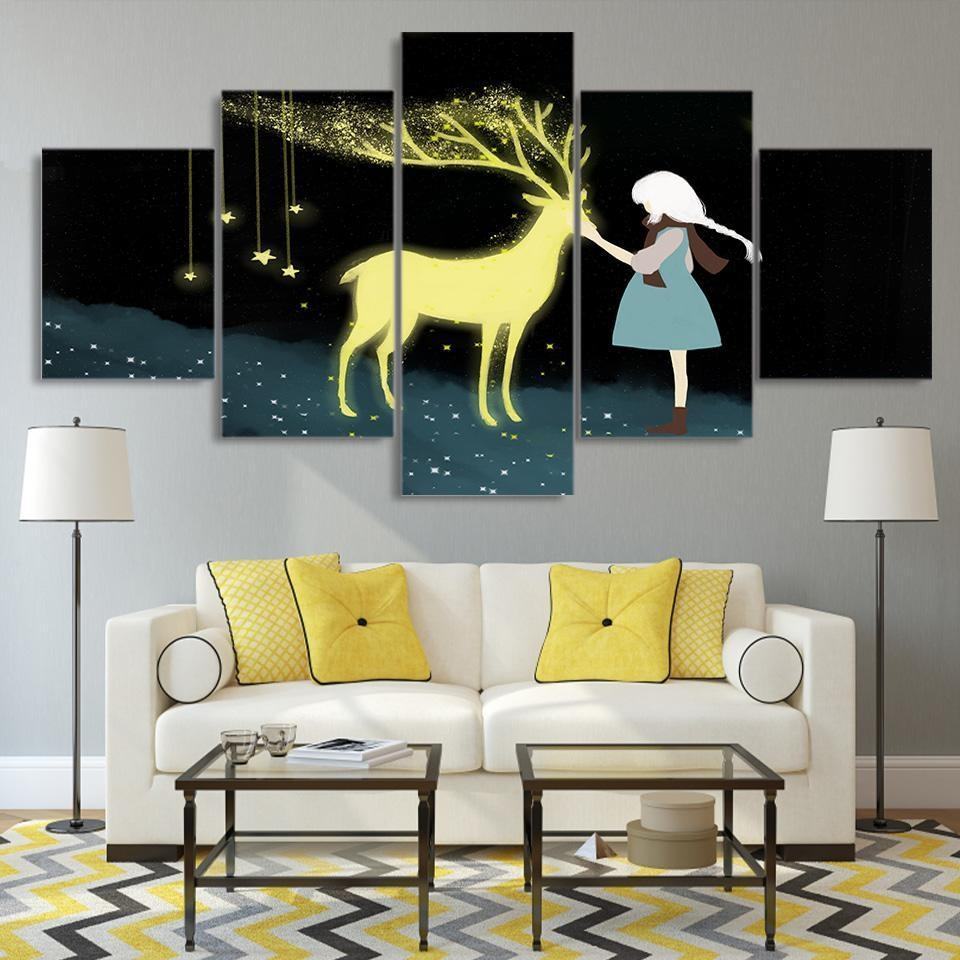 Comic Girl And Elk Abstract Leinwandbilder Kunstdrucke Rahmen