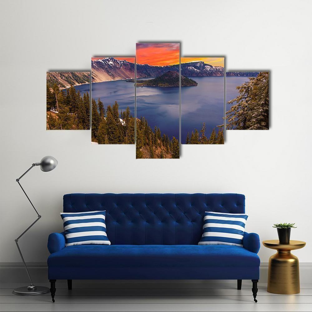 Crater Lake At Sunset Nature Leinwandbilder Kunstdrucke Rahmen