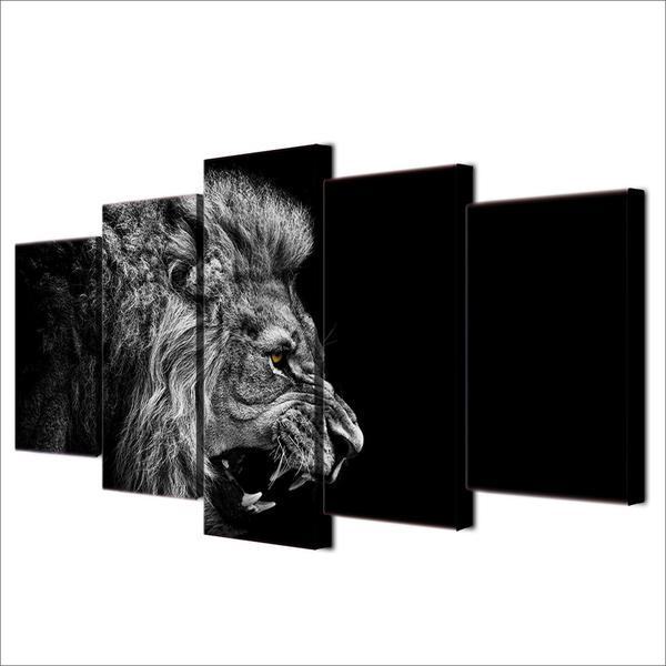 Dark Black And White Lion Animal Leinwandbilder Kunstdrucke  