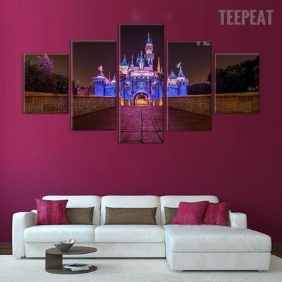 Disney Castle At Night Time Cartoon Leinwandbilder Kunstdrucke Rahmen