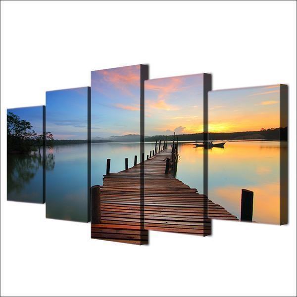 Dock Lake Water At Sunset Nature Leinwandbilder Kunstdrucke Rahmen