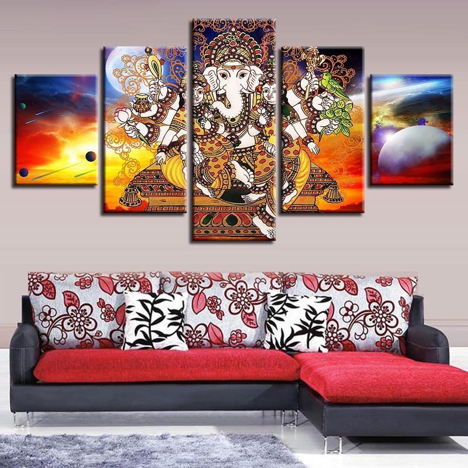 elephant trunk god ganesha and abstract planets 2 religion leinwandbilder kunstdrucke rahmen 5833