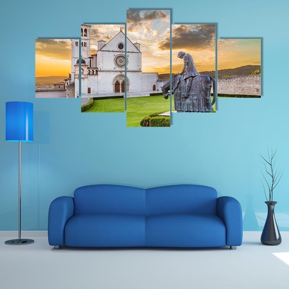 famous basilica of st francis of assisi with statue religion leinwandbilder kunstdrucke rahmen 8907