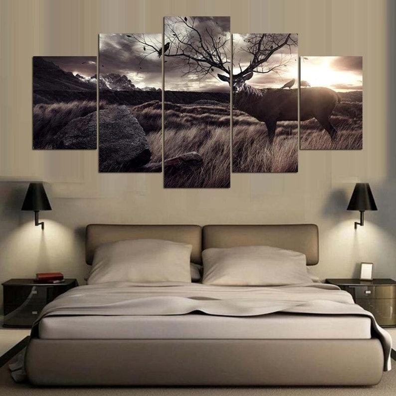 Fantasie Hirschgeweihbaum Leinwandbilder Kunstdrucke Rahmen