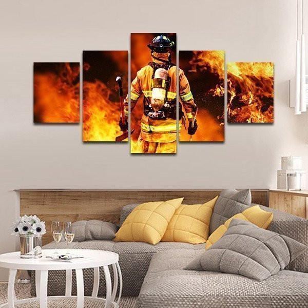 Feuerwehrmann Im Kampf Gegen Das Feuerleben Leinwandbilder Kunstdrucke Rahmen