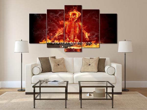 fire flames skull skeleton keyboard player abstract music leinwandbilder kunstdrucke 4885