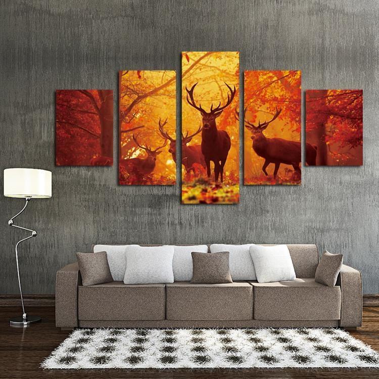 Four Deers Standing Before The Woods Animal Leinwandbilder Kunstdrucke  