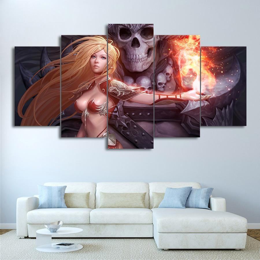 Game Mage Sexy Girl Skull Fire Beauty Anime Leinwandbilder Kunstdrucke Rahmen