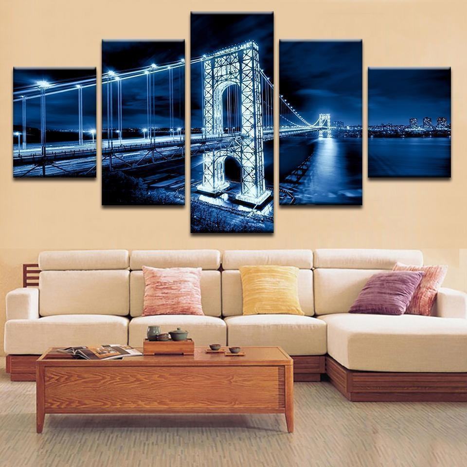 George Washington Bridge Night Scene Nature Leinwandbilder Kunstdrucke Rahmen