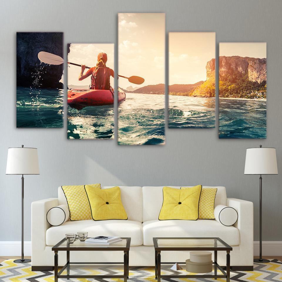 Girl Sailing Kayak Sport Leinwandbilder – Kunstdrucke Water Sports