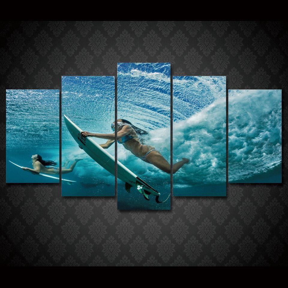 Girl Surfing Sport Leinwandbilder – Kunstdrucke Surfing