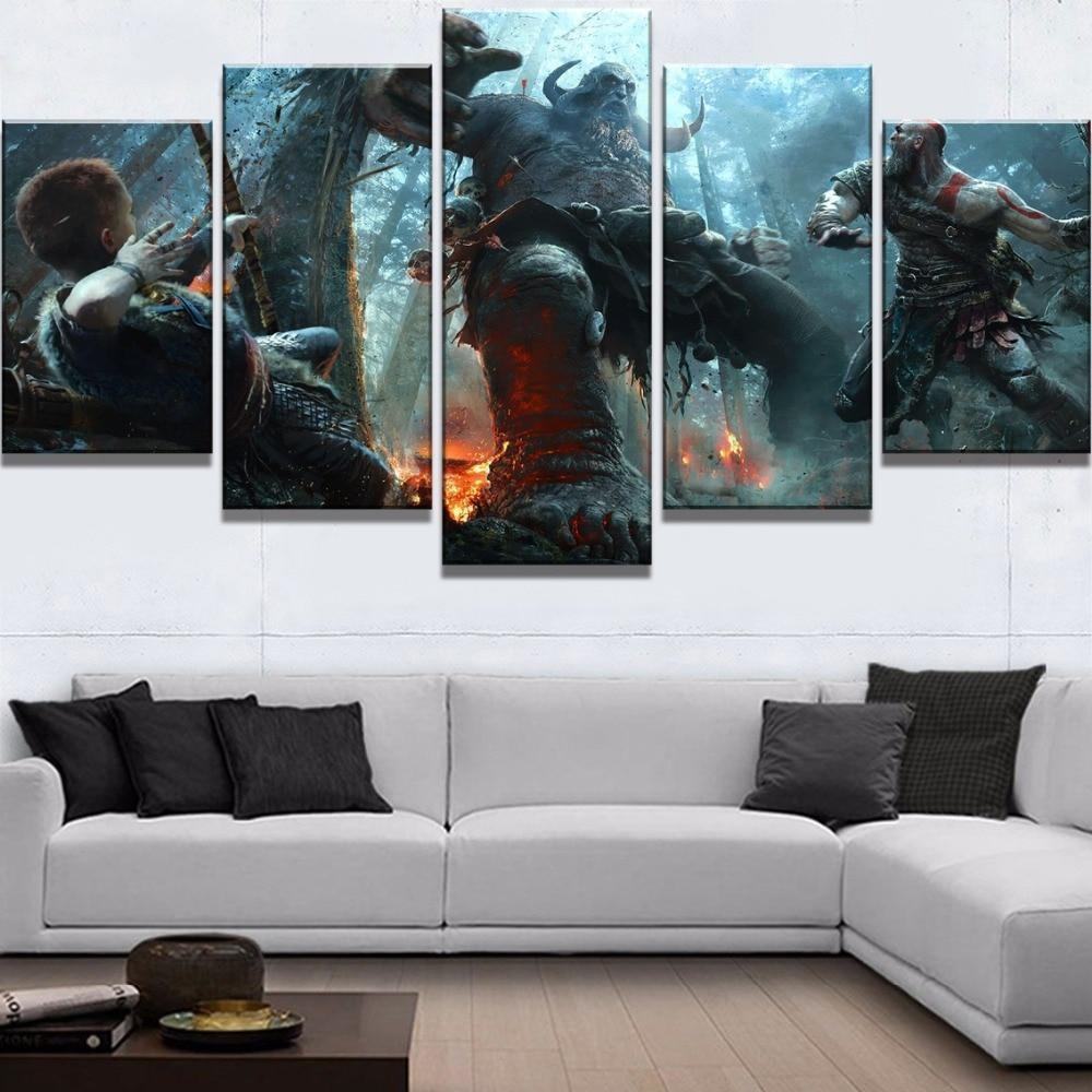 god of war 4 kratos & atreus boss fight gaming canvas wall art 1716