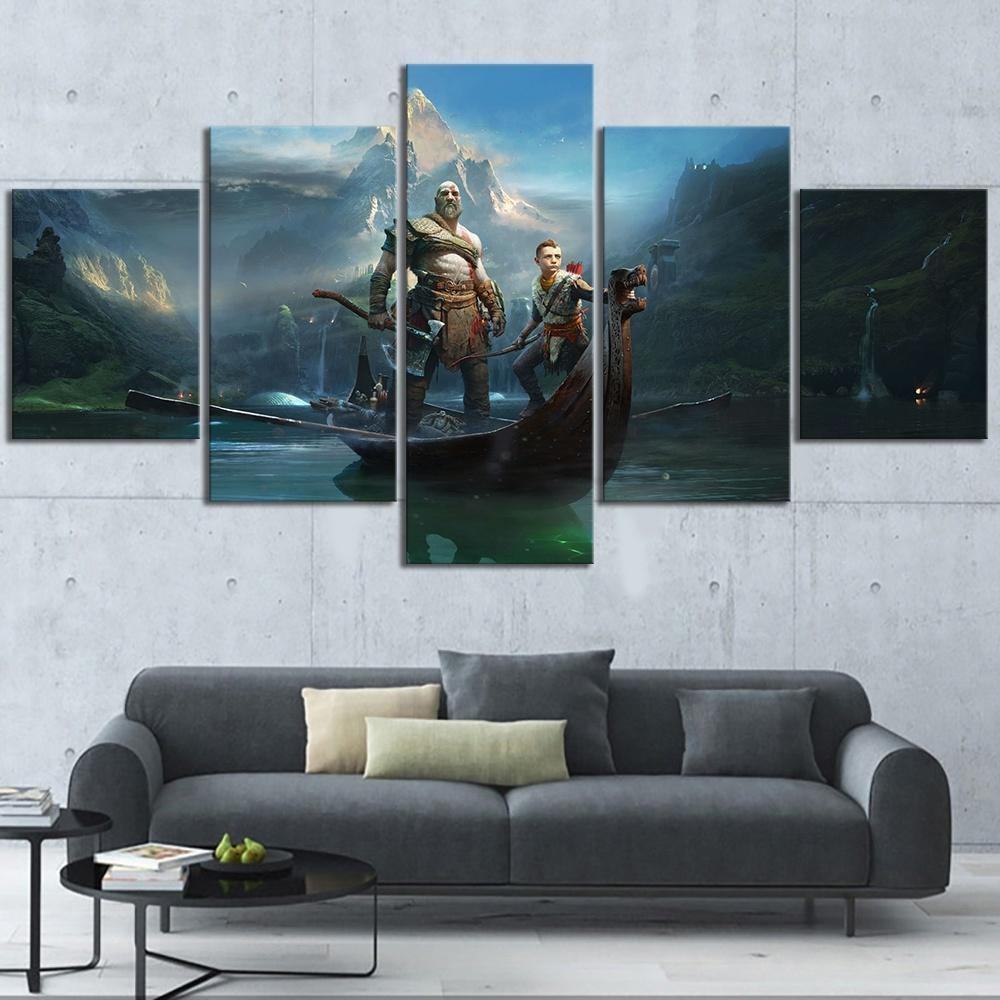God Of War Kratos Atreus On The River Gaming Leinwandbilder Kunstdrucke Rahmen