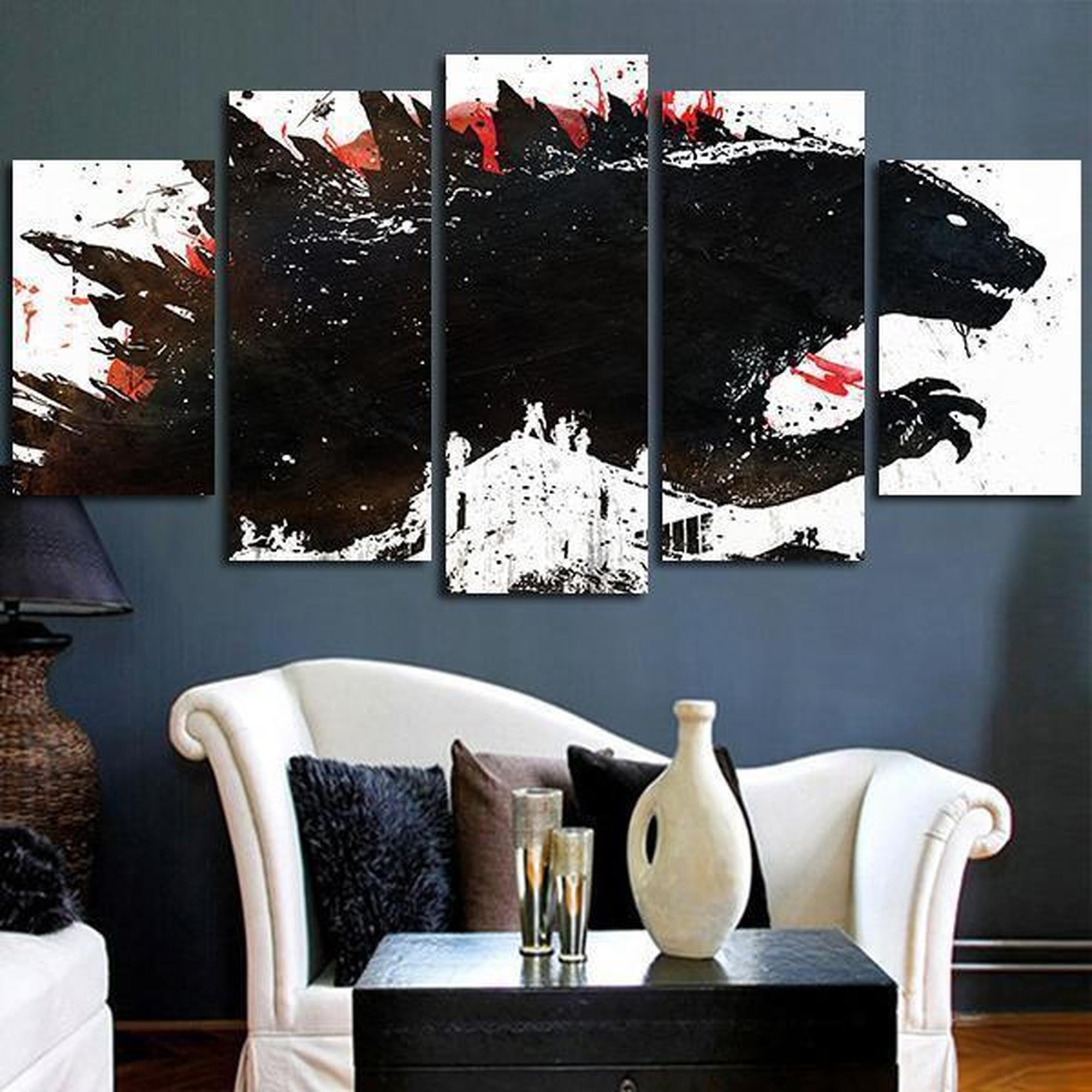 Godzilla Painted Black Ink Movie Leinwandbilder Kunstdrucke godzilla painted black ink movie leinwandbilder kunstdrucke 3431